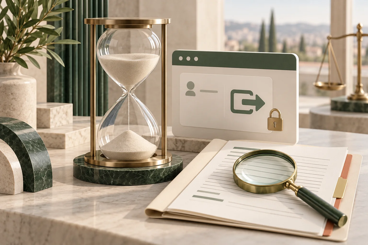 Editorial illustration of a delayed online withdrawal being reviewed alongside regulatory documents